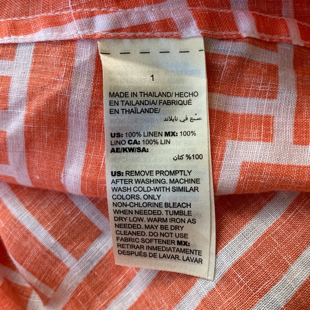Chicos linen coral orange and white geometric design 3/4 sleeve tunic - Picture 16 of 16